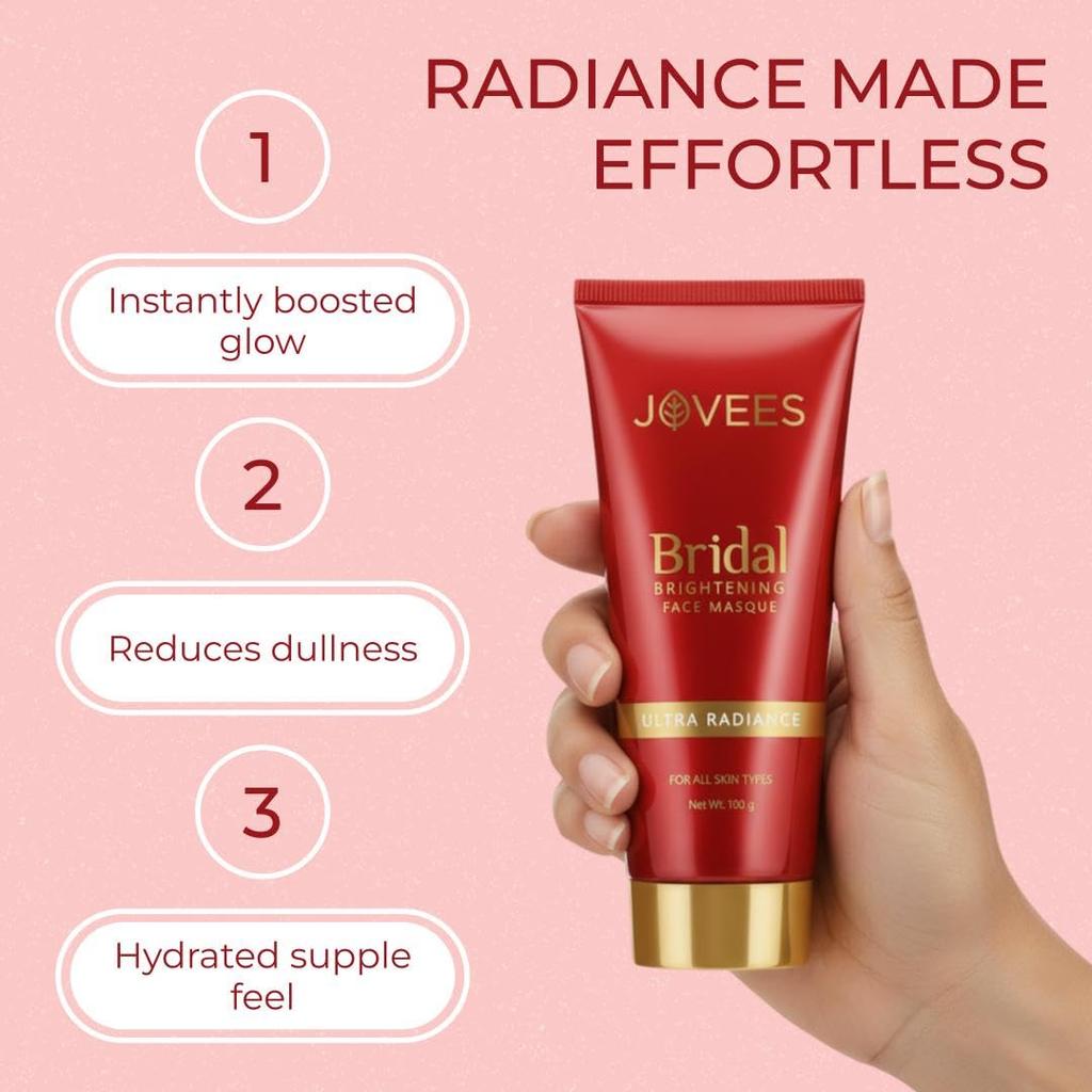 Jovees Herbal Bridal Brightening Face Masque Pack 100gm | Ultra Radiance Glow Mask For Dull Skin | Pore Cleansing And Even Tone For All Skin Types