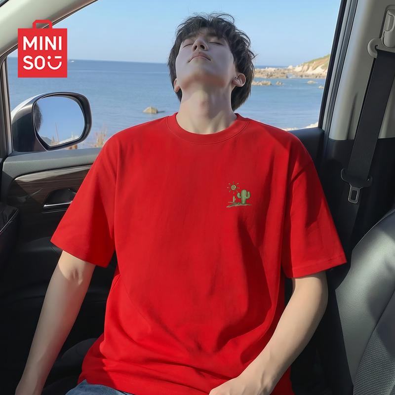 MINISO Мужская американская ретро свободная хлопковая футболка