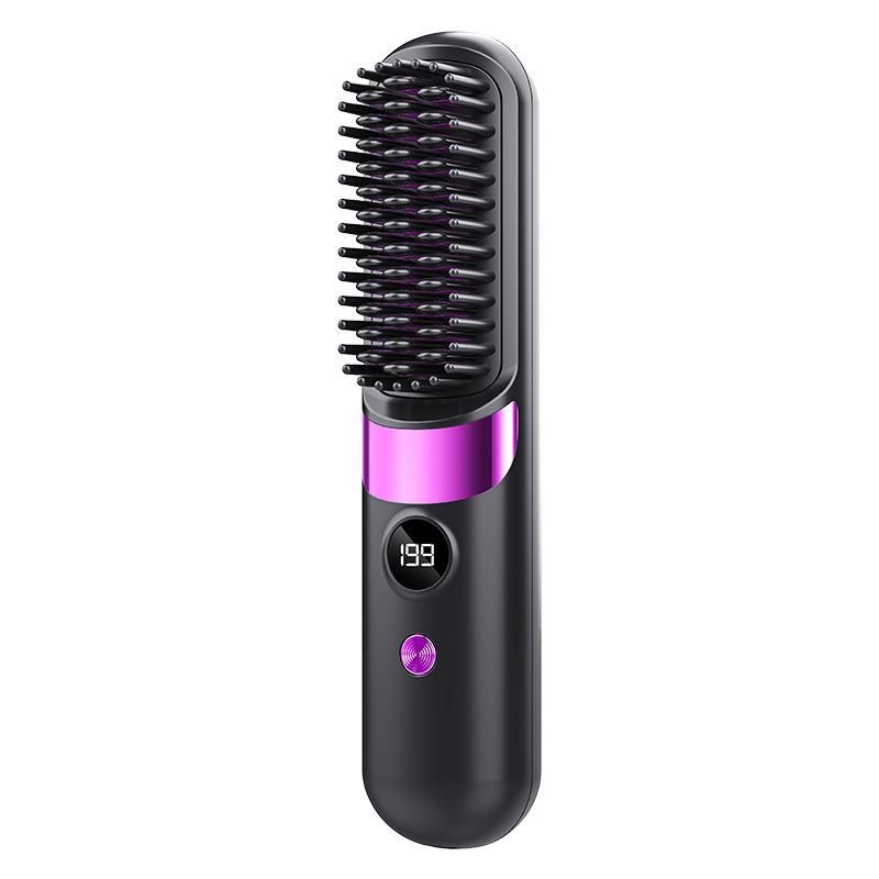 Convenient Cordless Hair Straightener Brush with LCD for Home or Travel Styling Anytime Anywhere