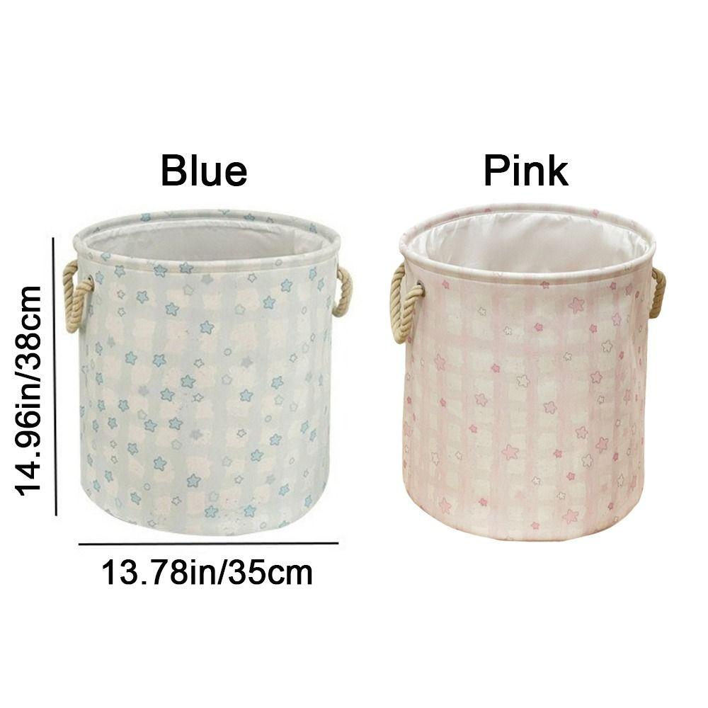 Cotton Linen Dirty Clothes Basket Cute Round Shape Foldable Laundry Basket Large Capacity with Handle Toys Storage Basket