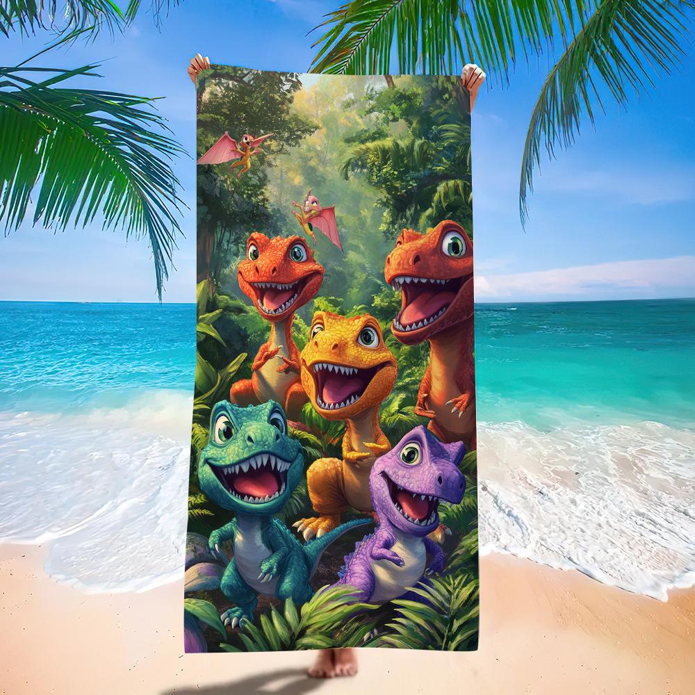 European And American Little Dinosaur Cartoon Beach Towel Digital Printing Factory Toy Printing Bath Towel Microfiber Children'S