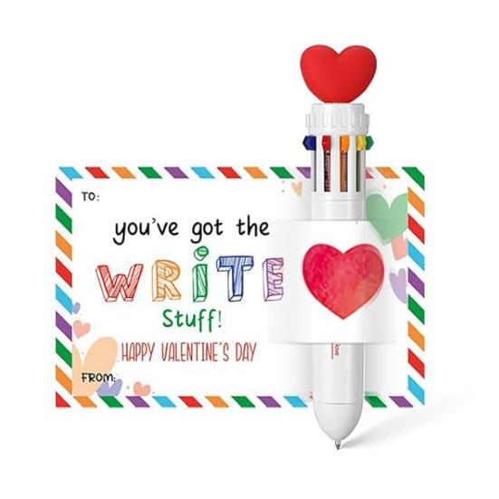 Valentine's Day Pen Card Gift Set Multicolor Ballpoint Pen with Heart Message Cards Retractable Colorful Pen for Students Classmates Office Exchange