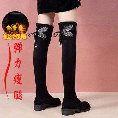 Не опускайте голенище ботфортов женских 2025 зима новая бархатная тонкая нога эластичные ботинки универсальный средний каблук высокие сапоги