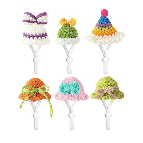 6/8 шт. Статуэтка гуся Мини вязаная шапка с регулируемым ремешком Настольная шапка-крючком Головной убор Рождественская праздничная вечеринка Наряд для переодевания