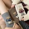 5 Pairs of Socks for Girls, Cartoon Cute Little Bear Mid-Calf Socks, Thickened for Autumn and Winter, Warm Wool Slouch Socks, New Style So