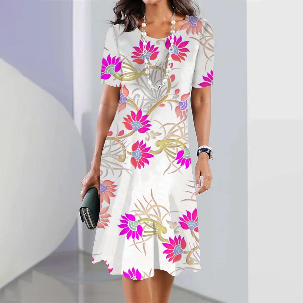 Летнее женское длинное платье с круглым вырезом, длинное платье для женщин, повседневное платье для отдыха на пляже с коротким рукавом, элегантное свободное платье