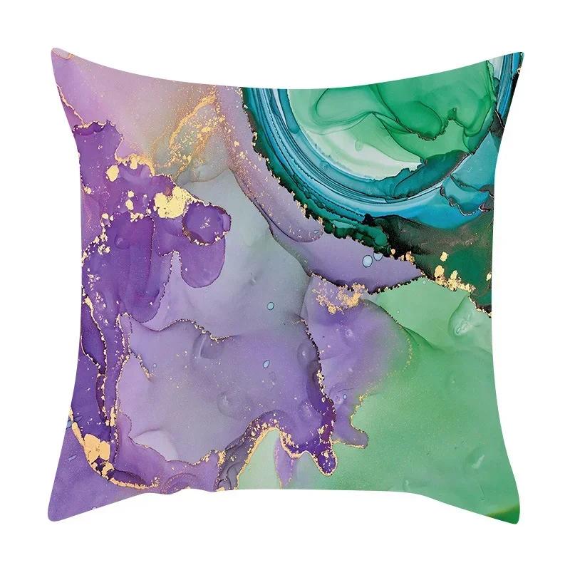 Чехол для подушки с мраморной текстурой, фиолетовая цветная полосатая наволочка с принтом в виде скалы, декор для гостиной и дома