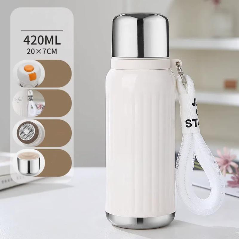 316 Stainless Steel Vacuum Flask – 300ml/420ml Travel Thermos Bottle with Dual Lids for Coffee & Ice Water