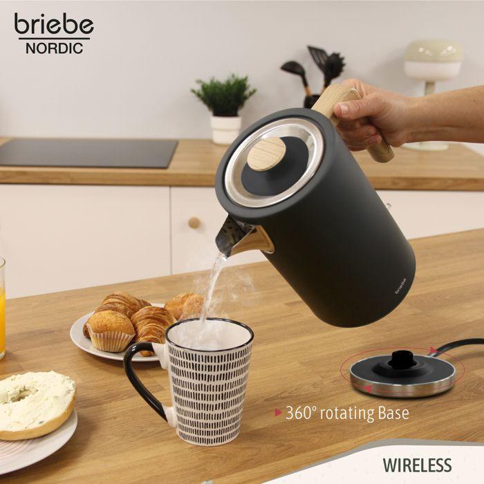 Nordic Bouilloire Électrique 1,7L Sans Fil, Ébullition Rapide Sans BPA, Base 360 Briebe KT1165BLK 2200W Noir 03936