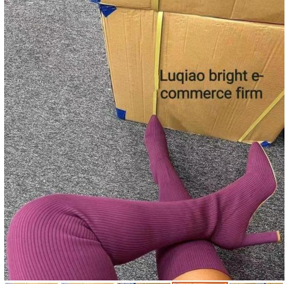 Женская обувь 2024 года, зимние новые модные вязаные длинные толстые высокие каблуки, носки, сапоги, женские выше колена, эластичные узкие женские сапоги