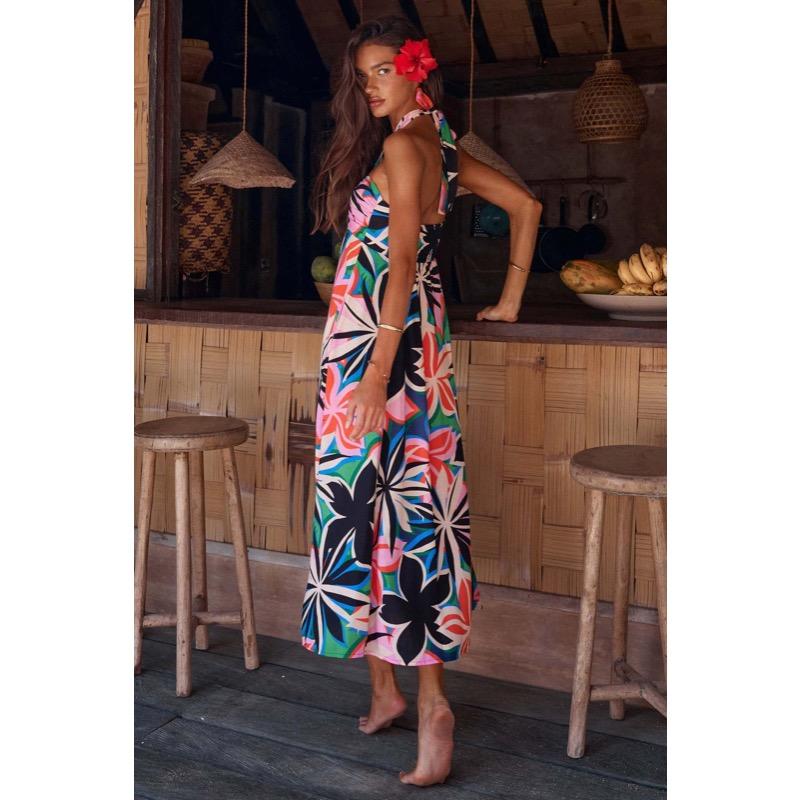 Летнее платье с вырезом на шее и длинной юбкой без рукавов для женщин