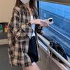Black Plaid Shirt for Ladies Summer Autumn Design One Pocket Long Sleeve Blouses Single Breasted Casual Loose Clothes