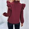 YYFS Women's Fashion Casual Solid Color Print Long Sleeve V-Neck Blouses & Shirts