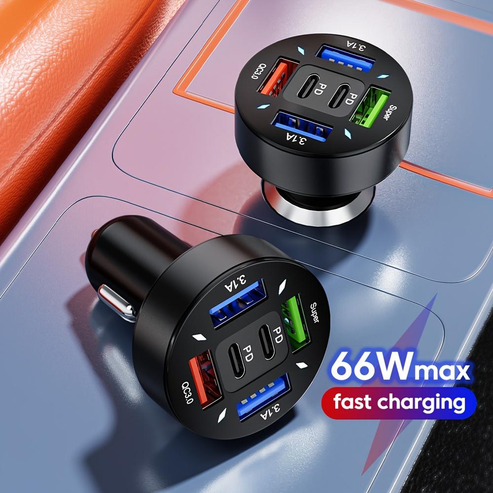 High Power 66W Car Charger with 6 Ports - Universal USB Fast Charging Adapter for Phones, Tablets & Laptops in All Vehicles