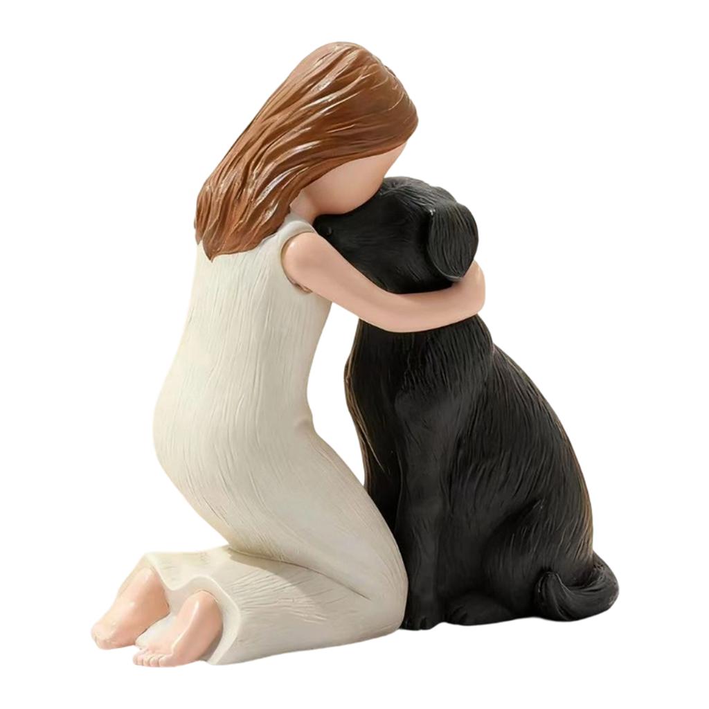 Girl Hugging Pet Dog Miniature Statue Decorative Resin Ornament Loss of Pet Sympathy Gift for Animal Pet Lover Present