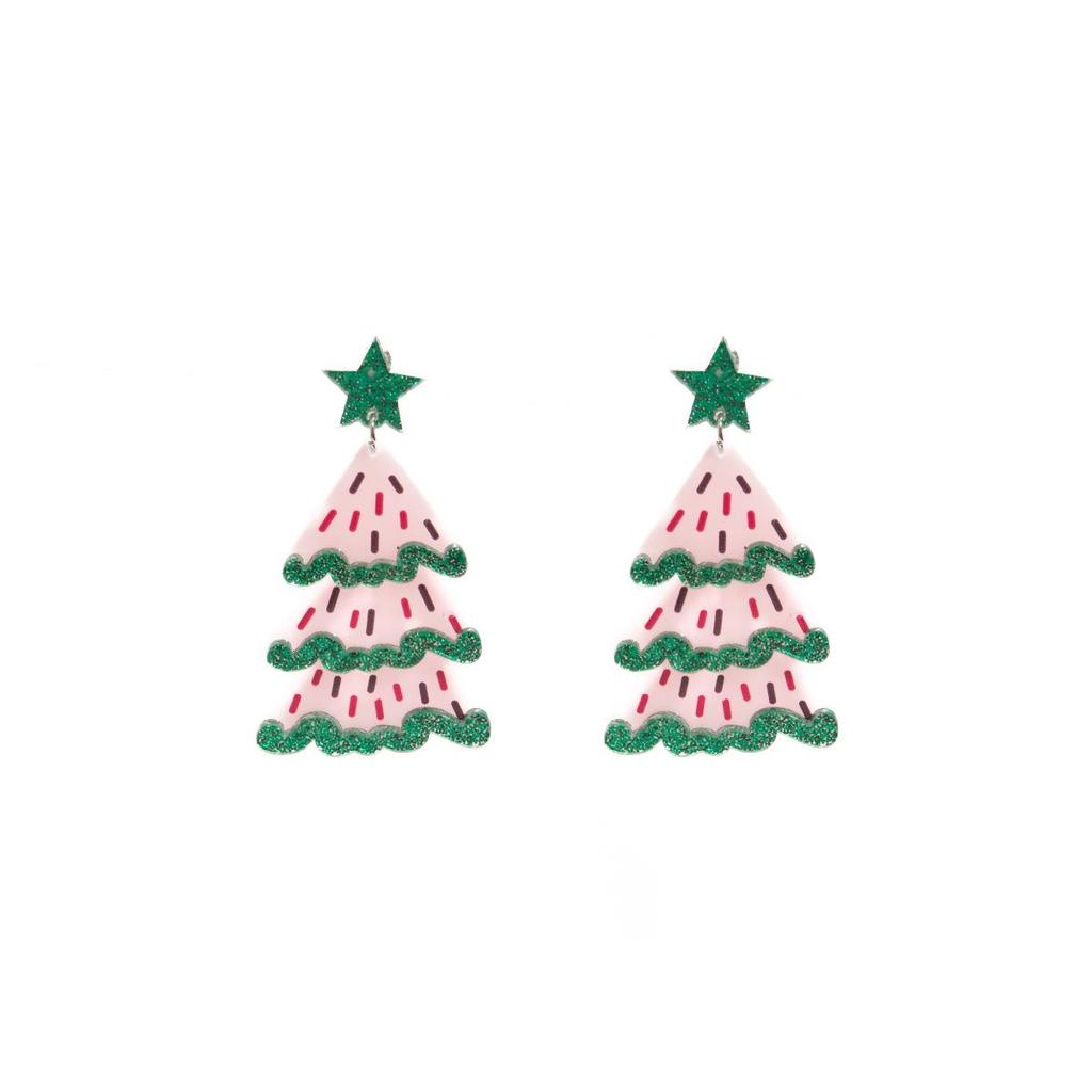 Double-Layer Acrylic Christmas Tree Earrings: Festive, Colorful, Creative Design