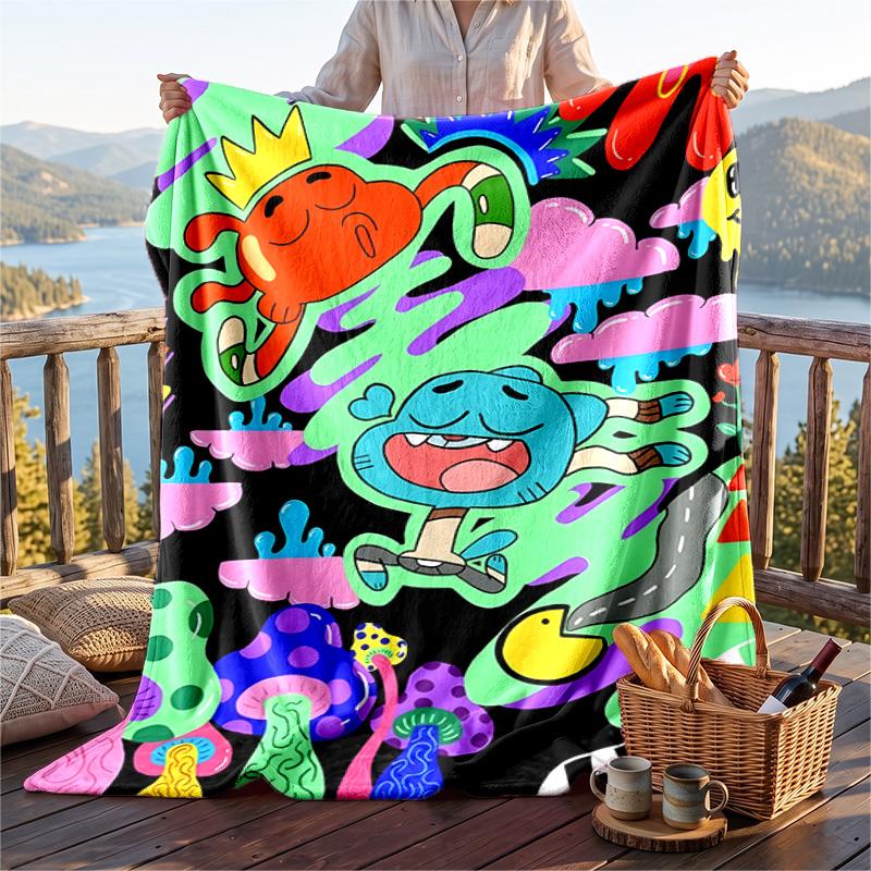 Warm Flannel Blanket Gumball Pattern, Lightweight Comfortable Throw Blanket for Bed Sofa Use