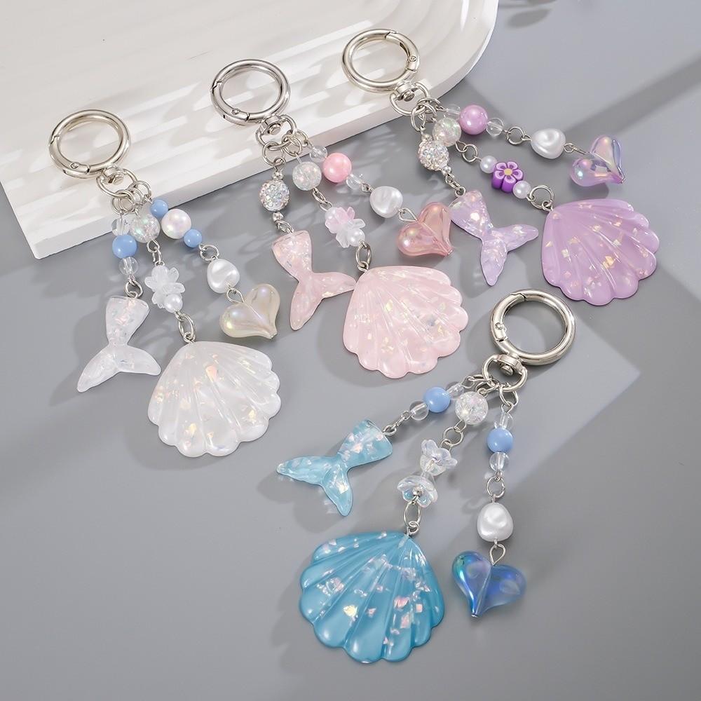 Glitter Sequins Shell Phone Charm Beaded Shell Mermaid Keychain Shell Pendant Backpack Decor