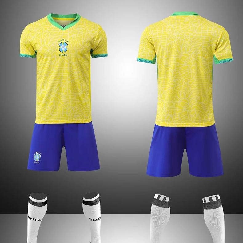 Комплект детской и взрослой футбольной формы с коротким рукавом, мужская и женская форма Бразилии, Аргентины, Германии, игровая и тренировочная форма, домашняя и выездная