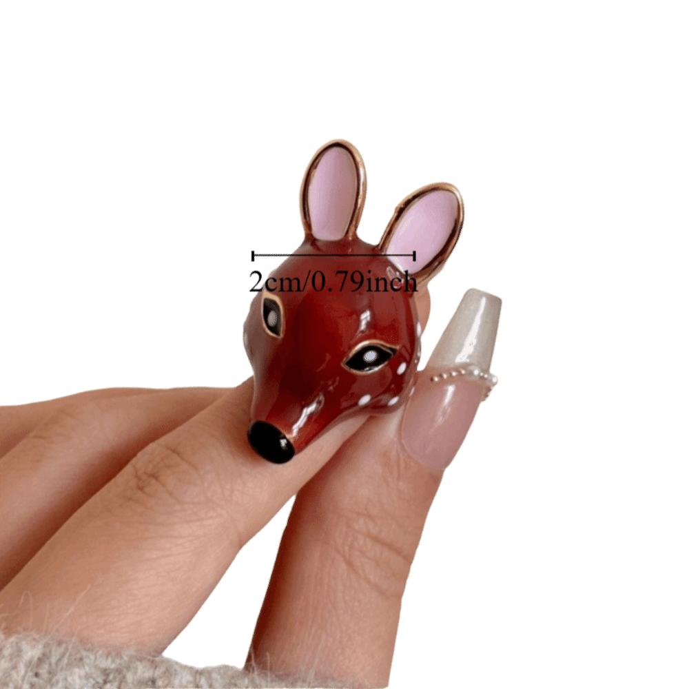Creative Geometric Deer Drip Oil Ring Brown Opening Enamel Ring Animal Minority Design Chunky Animal Ring Decoration