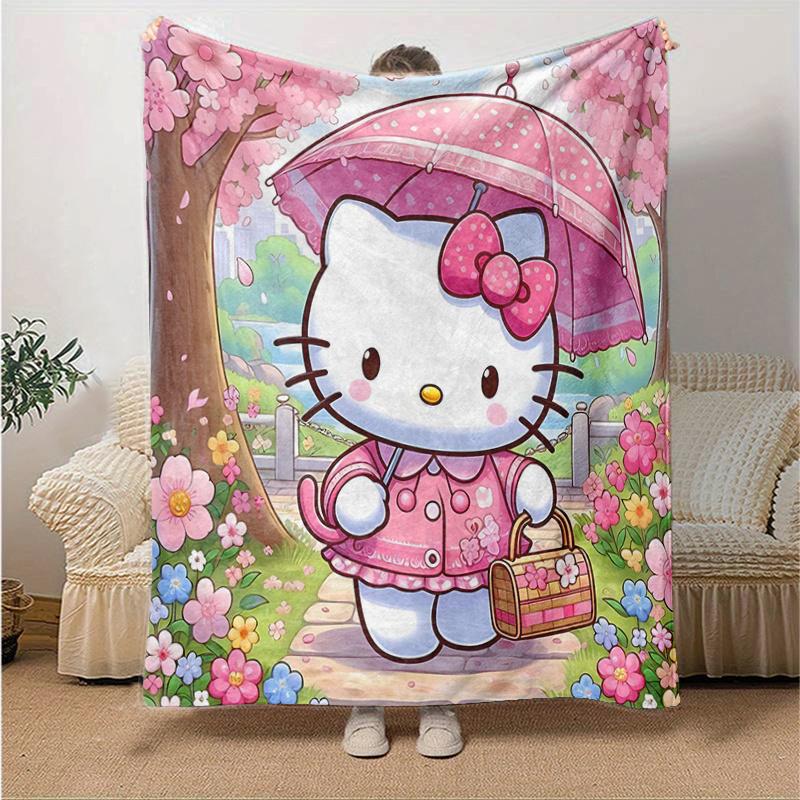 1pc Spring Hello Kitty Blanket, Seasonal Home Decor, Soft Throw Blanket, Living Room, Travel, Camping, Car Blankets, Beach, Office Naps, Perfect for B
