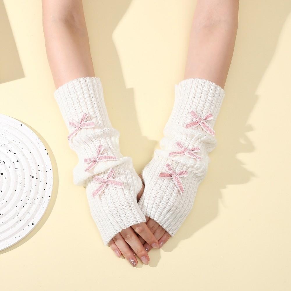 Thicken Y2K Fingerless Gloves Soft Knitted Sleeve Cover Fashion Bow Arm Warmers Winter