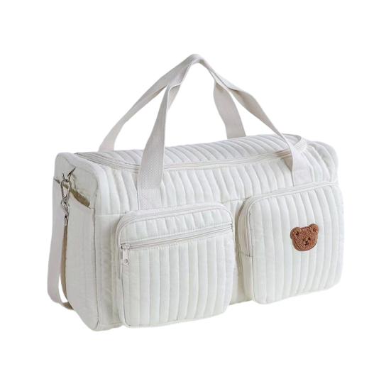 Сумка для подгузников Стеганая Легкая Большая Вместимость Узор с Медвежонком Мамина Сумка с Мягкими Плечевыми Ремнями Верхняя Ручка Просторный Органайзер