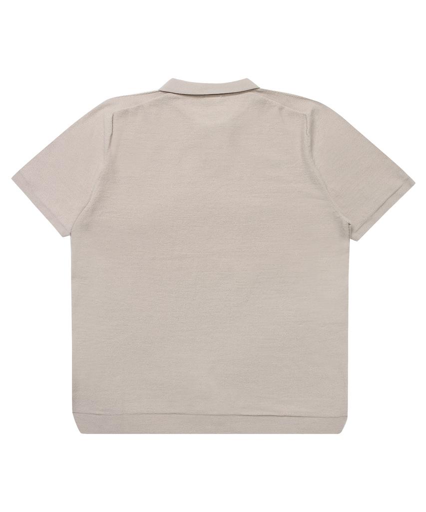 SOLEW Open Collar Short Polo Sweater_Beige
