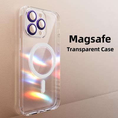 Прозрачный металлический защитный силиконовый чехол для телефона для Iphone 11 12 13 14 Pro Max, магнитный чехол Magsafe с беспроводной зарядкой