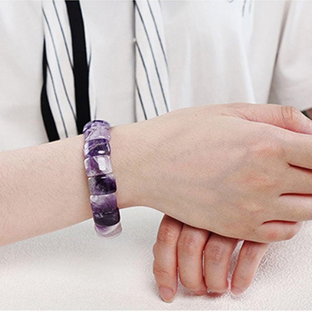 Браслет-бенгл из целебных кристаллов, браслет из квадратных бусин из розового кварца, браслет из натурального камня с фиолетовым аметистом