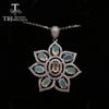 TBJ ,100% Natural Opal Pendant Oval 4*6mm 3.5ct Flower Shape Real Gemstone Fine Jewelry 925 Sterling Silver for Women Party