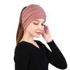 Women Autumn Winter Ponytail Beanie Hat Solid Color Lady Stretch Knitted Crochet Beanies Hat Cap For Women