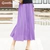 Women Spring Summer Solid Color Pleated Skirt Elegant High Waist Mid-length Long A-line Skirt QT2011