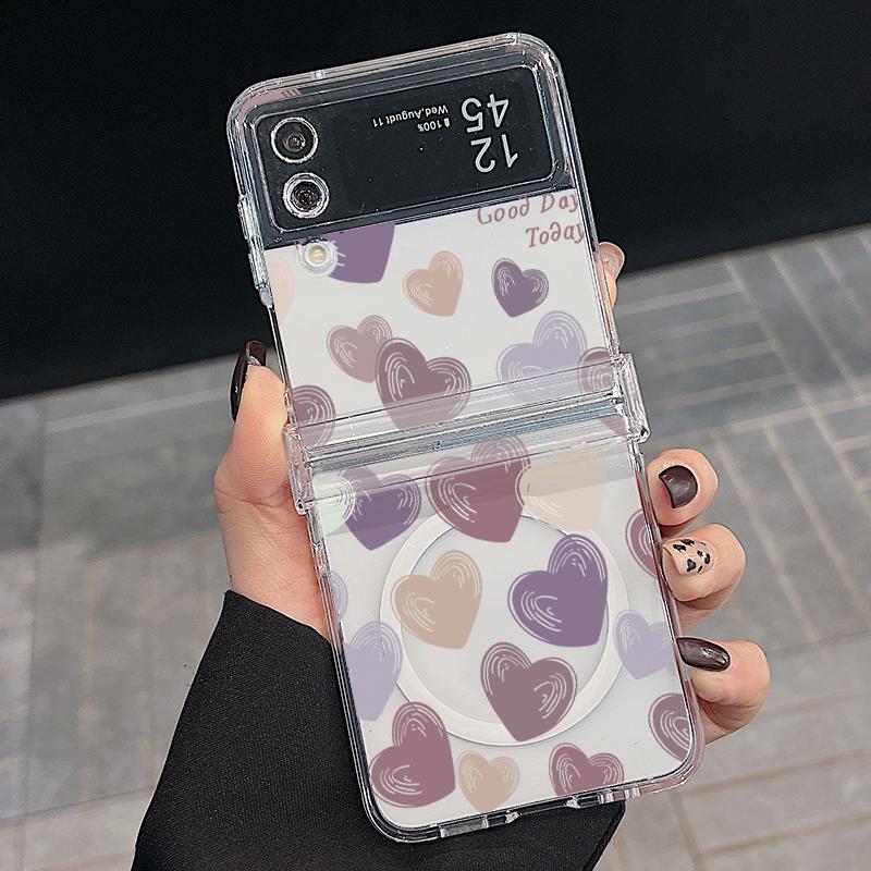 3 шт. складной противоударный чехол для Samsung Z Flip6 Flip5 Flip4 для Magsafe Magnetic Colorful Love Hearts Pattern Clear Hard Pc Slim Case Cover