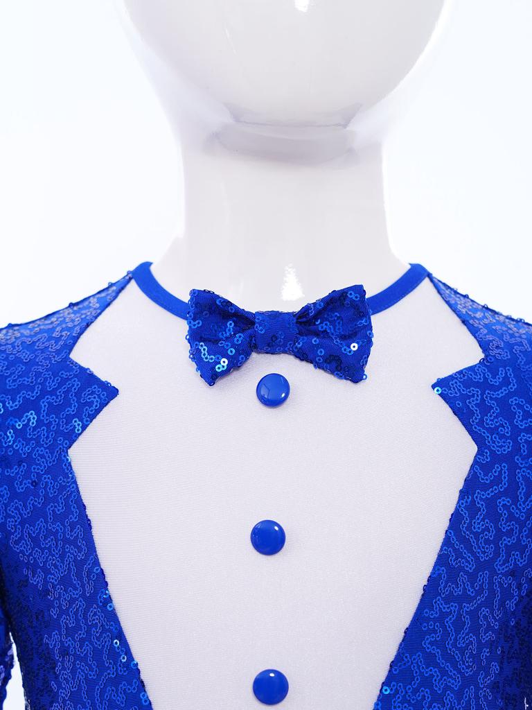 Girls Jazz Dance Costume Sparkly Sequins Bodice Tulle Skirted Leotard Long Sleeve Back Invisible Zipper Bodysuit