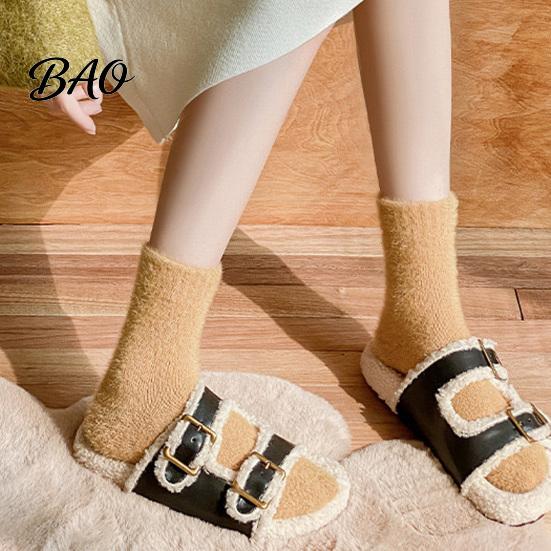Comfortable Home Lounge Socks Thickened Imitation Mink Velvet for Women, Soft Plush Socks, Thermal Winter Breathable Warm Daily Solid Color