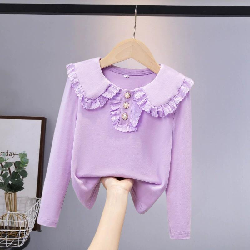 Базовая рубашка для девочек, новая однотонная водолазка с пряжкой в китайском стиле, 2025 г., новое осеннее платье, детский кардиган, топ