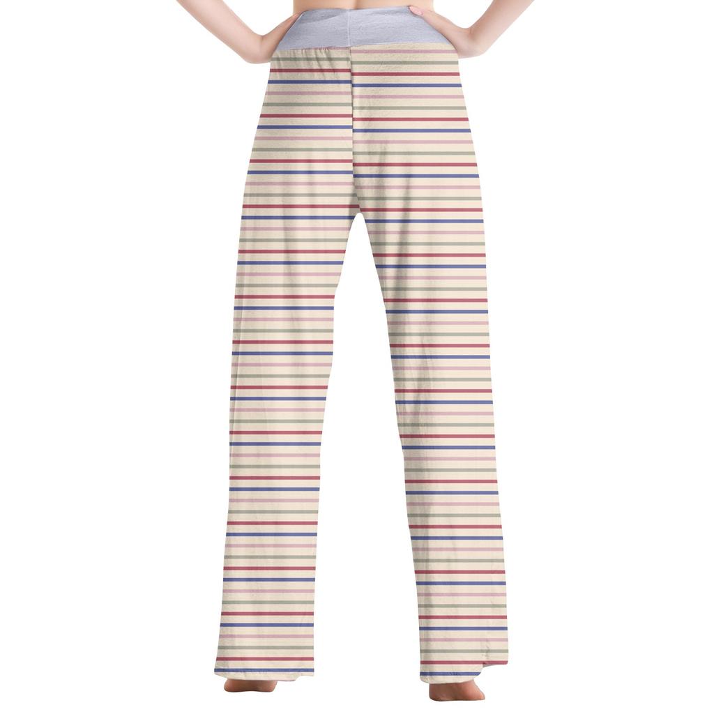 Женские модные повседневные удобные пижамные штаны с принтом в полоску, широкие брюки на шнурке