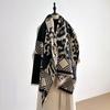 Wind Autumn And Winter Plaid Splicing Leopard Print Shawl Temperament Imitation Cashmere Scarf Women'S Double-Sided Printing Outer Scarf