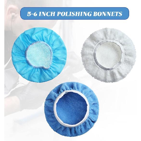 Mudder 40 Pieces Buffer Pads Cover Car Polisher Bonnet Orbital Buffer Bonnets Microfiber Waxers Bonnet Set Including 24 Microfiber 8 Plush 8 Non