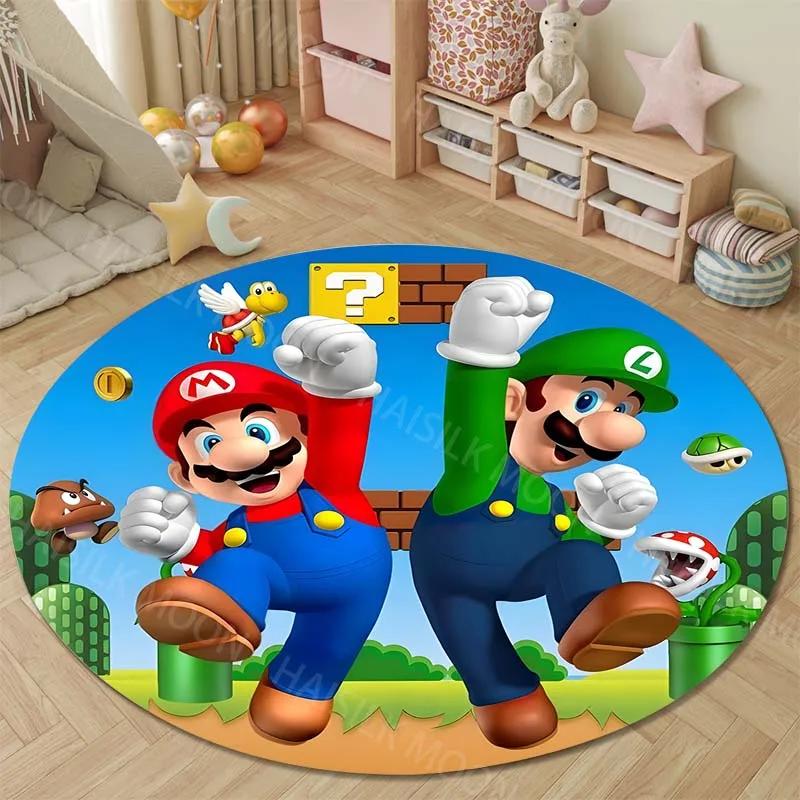 Super Mario Round Rugs for Bedroom Area Floor Mats for Kids Room Household Bath Chair Mat Carpet Living Room Home Decor GameRoom