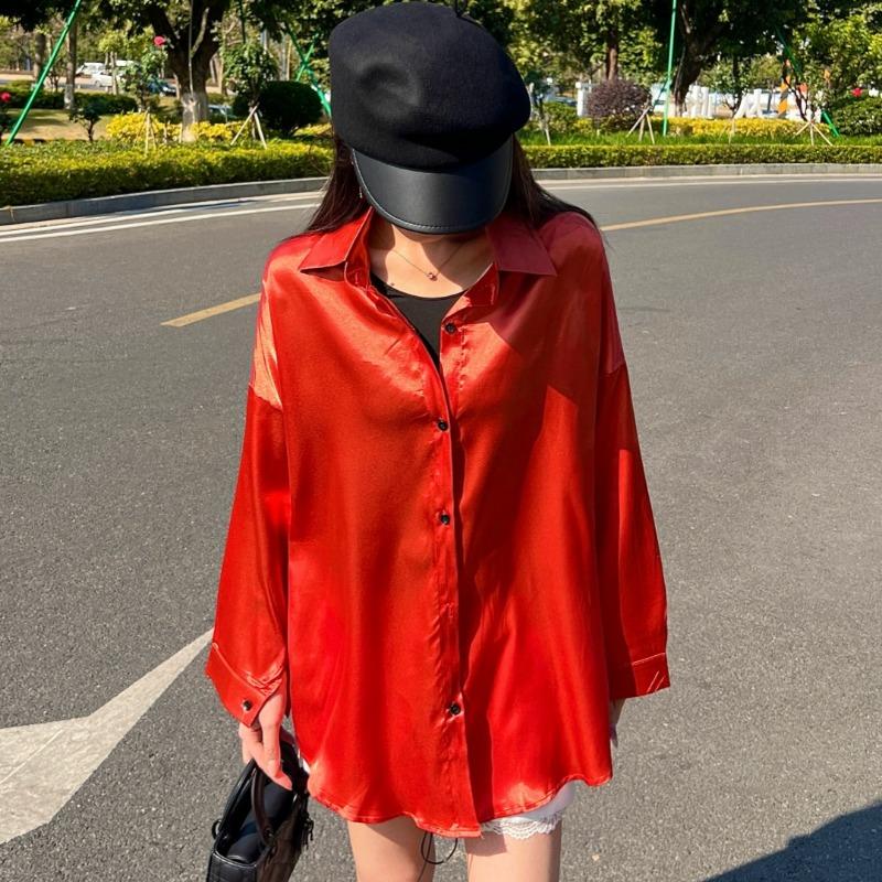 Новые модные повседневные рубашки с длинным рукавом для женщин, однотонные однобортные женские офисные топы больших размеров, блузки для женщин, простая свободная рубашка с солнцезащитным кремом 26226