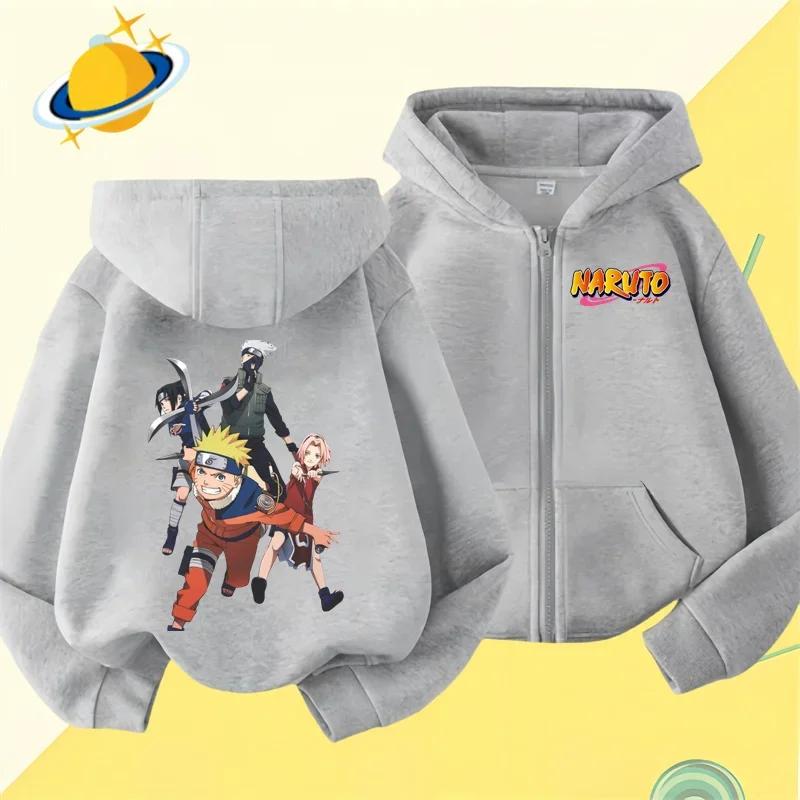 2025 MINISO Anime Naruto Kids Zipper Hoodie Cartoon Print Autumn/Winter Long-sleeved Hooded Sweatshirt Casual Top for Boys and Girls
