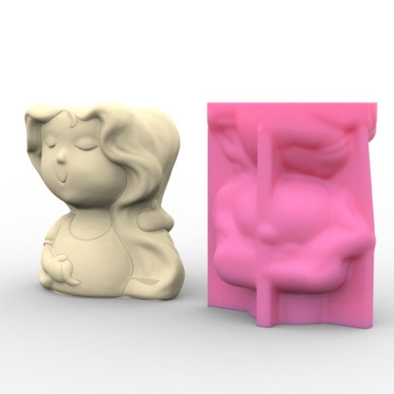 Succulent Plant Silicone Mold Sweetheart Girl Flower Pots Mould Practical Concrete and Gypsum Mould for Floral Planter