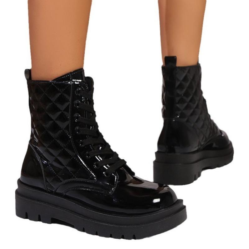 Ботинки мартин из яркой кожи большого размера, новые, средней длины, на платформе, на шнуровке, универсальные женские ботинки для осени и зимы