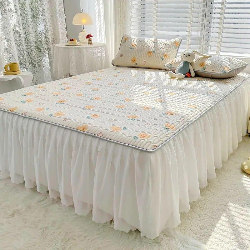 Летний комплект прохладных простыней из латекса, благоприятный для кожи, моющийся, кондиционер, юбка-кровать, нескользящие защитные чехлы для матраса