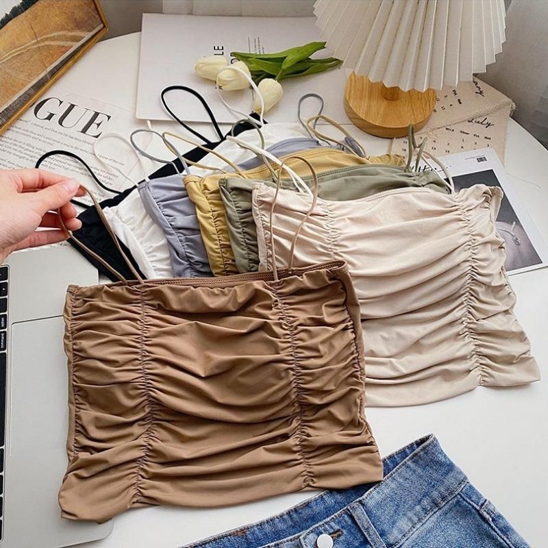 Spice Girl представляет майку-топ с подушечками для груди и халтер-дизайном для женщин, сочетающуюся со стройнящим и облегающим однотонным топом-бандо с грудью