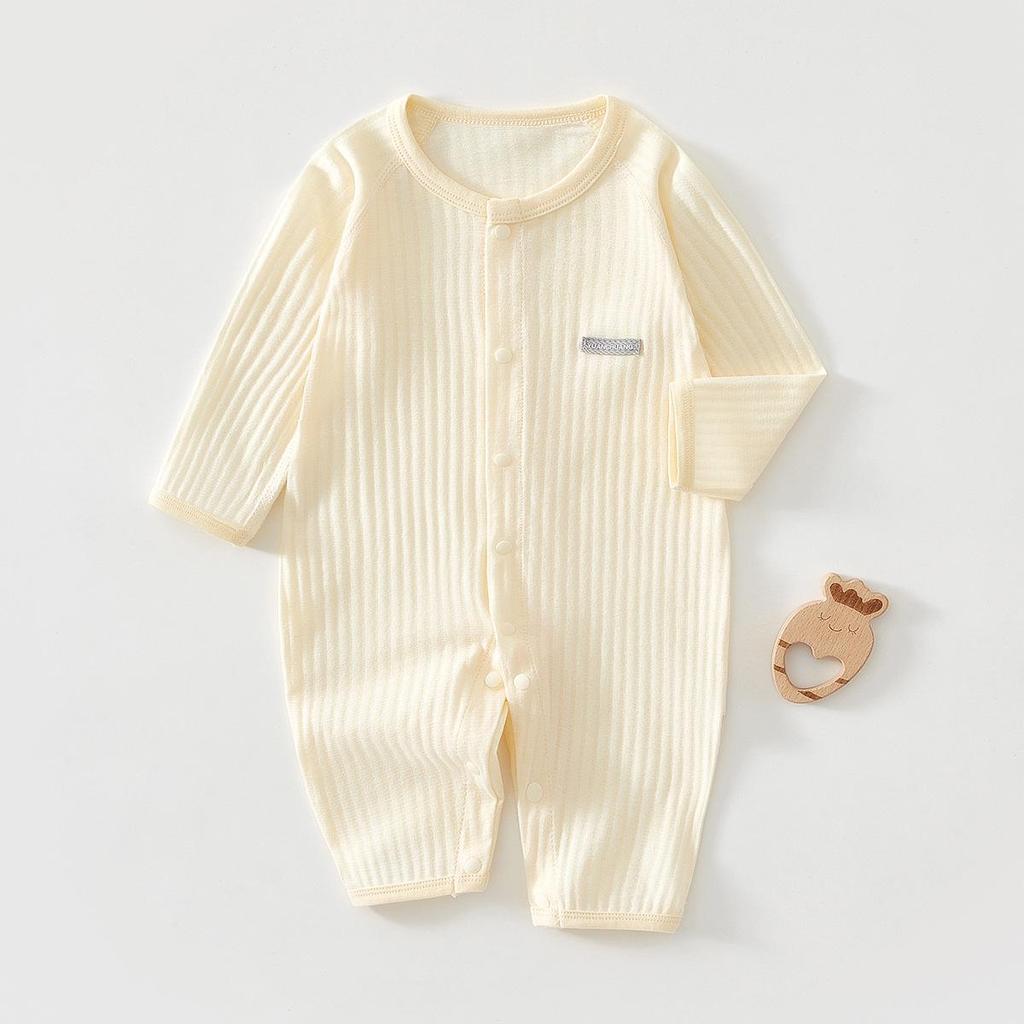 Summer Baby Long-Sleeve Cotton Romper - Lightweight Wrap-Around Air Conditioning Suit