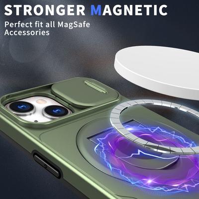 Чехол для iPhone 13/14 с подставкой, магнитной задней крышкой и сдвижной крышкой камеры