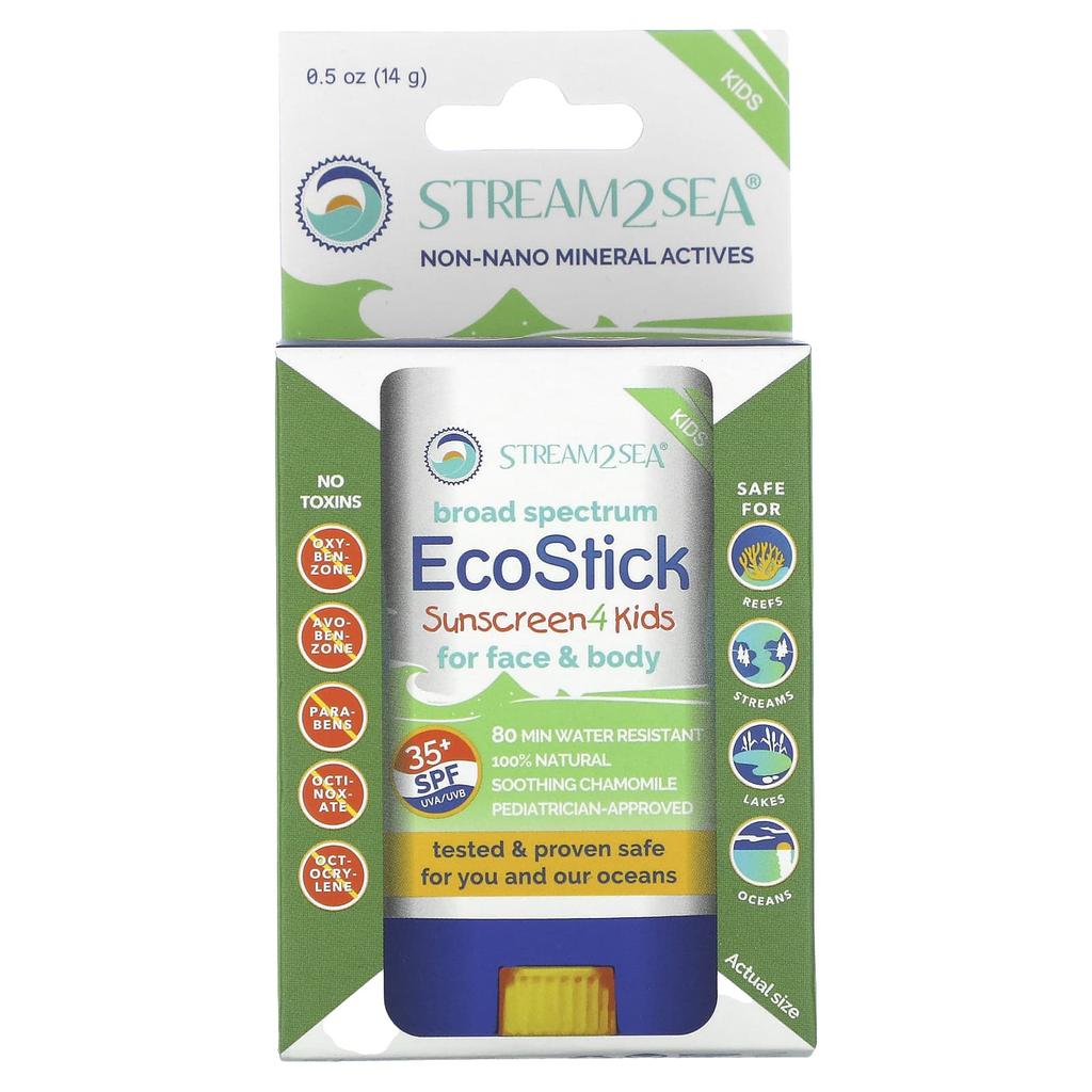 Stream2Sea Ecostick Солнцезащитный крем для детей, SPF 35+, Без отдушек, 16 г(0,5 унции)